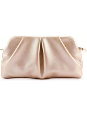 Women's Rose Gold Pleated Pu Clutch Purse For Dressy With Chain Formal Handbag